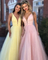 2019 sweet lady evening dresses long stage ceremony dress new year formal party dress sequined deep v neck gown vestido de noiva