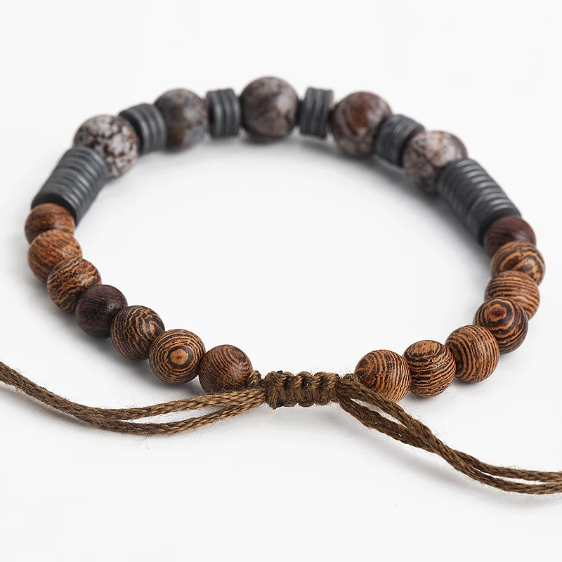 Vintage Natural Stone Bracelets For Women Brown Cottons Tassels Texture Wooden Beads Charm Adjustable Jewelry 2017 New | Украшения и
