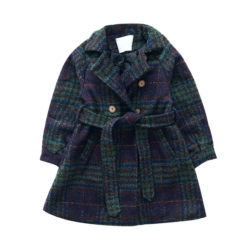 

Girl Autumn Winter Woolen Large Girls Plaid Wool Coat Jacket Dress Children Outwear Thick Warm Princess Kids Clothing