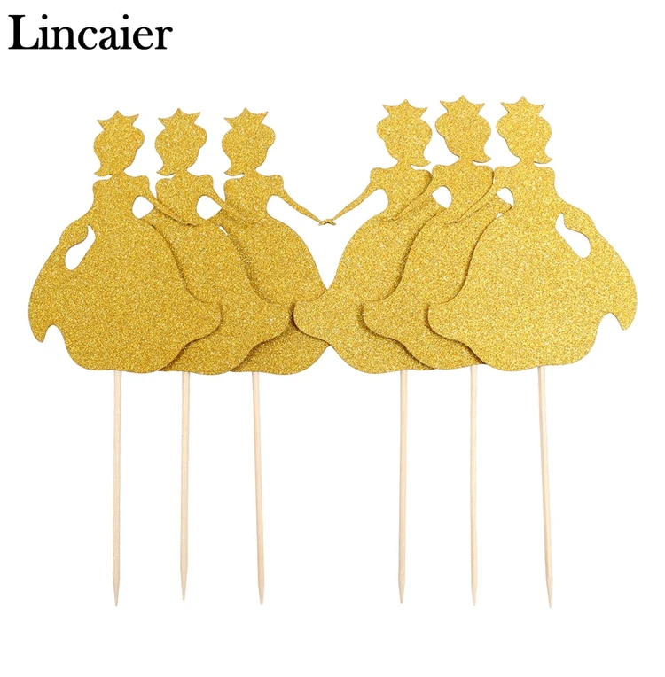 Lincaier 12 шт. золотой принцесса кекс Toppers детские украшения на день рождения для девочек Детские аксессуары для торта замороженные