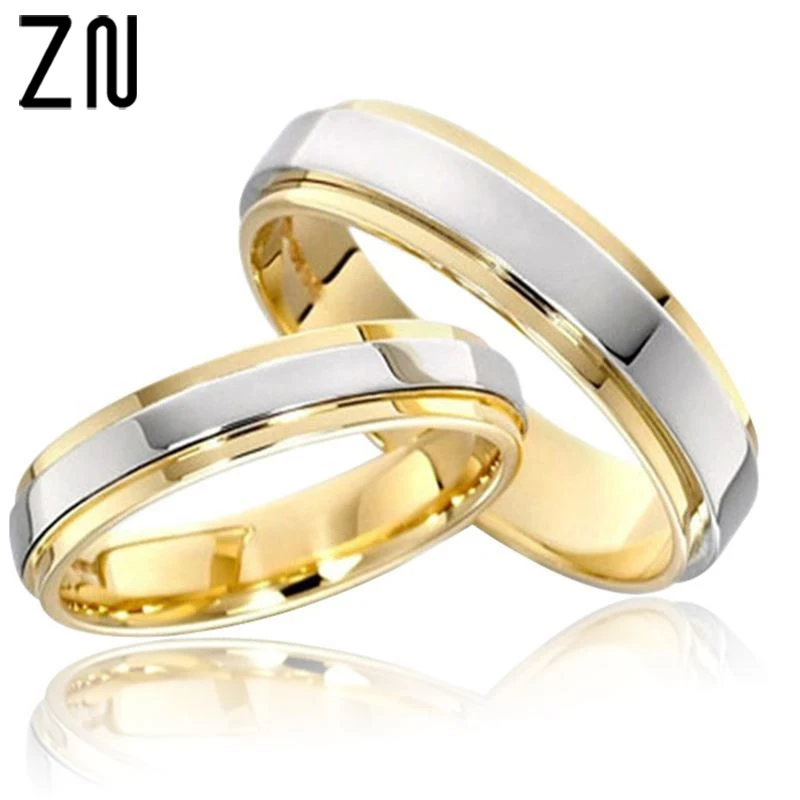 

ZN Simple Design 316 titanium steel Lover Couple rings Alliance Luxury Gold 4mm 6mm Width Band Wedding Rings for Women Men