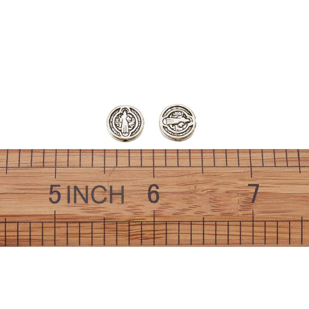 Плоские круглые бусины-разделители в тибетском стиле 50 шт. 10x2 5 мм с крестом