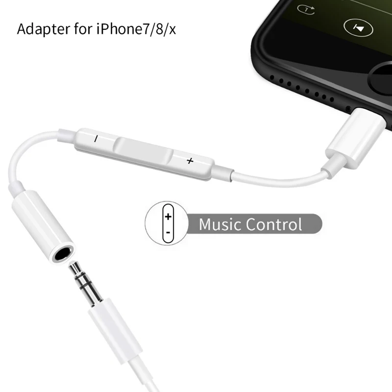 Allvcover Bluetooth Control Audio Converter For Lightning to 3.5mm Jack Headphone iPhone X 7 8 Plus Cable Earphone Adapter | Мобильные