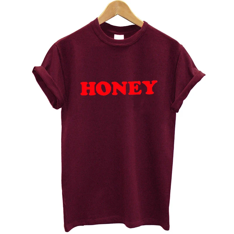 HONEY Letters Printed Tee Shirts 2018 Summer Fashion Round Neck T-Shirt Women Tops Black Female Harajuku T-Shirts | Женская одежда