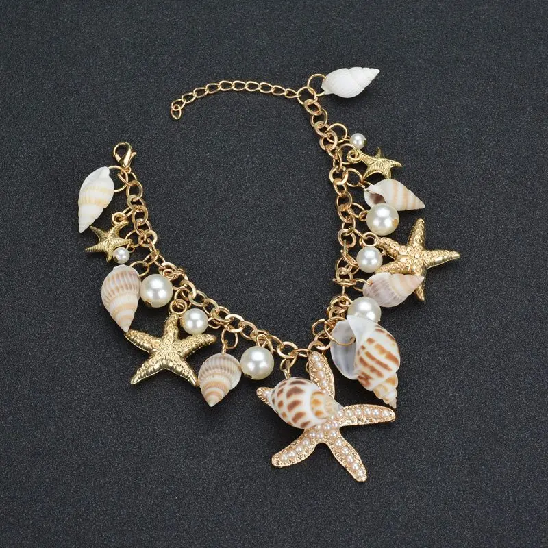 

Ocean Elements Starfish Conch Shell Charm Bracelet Marine Series Lovely Bohemia Style Bracelet
