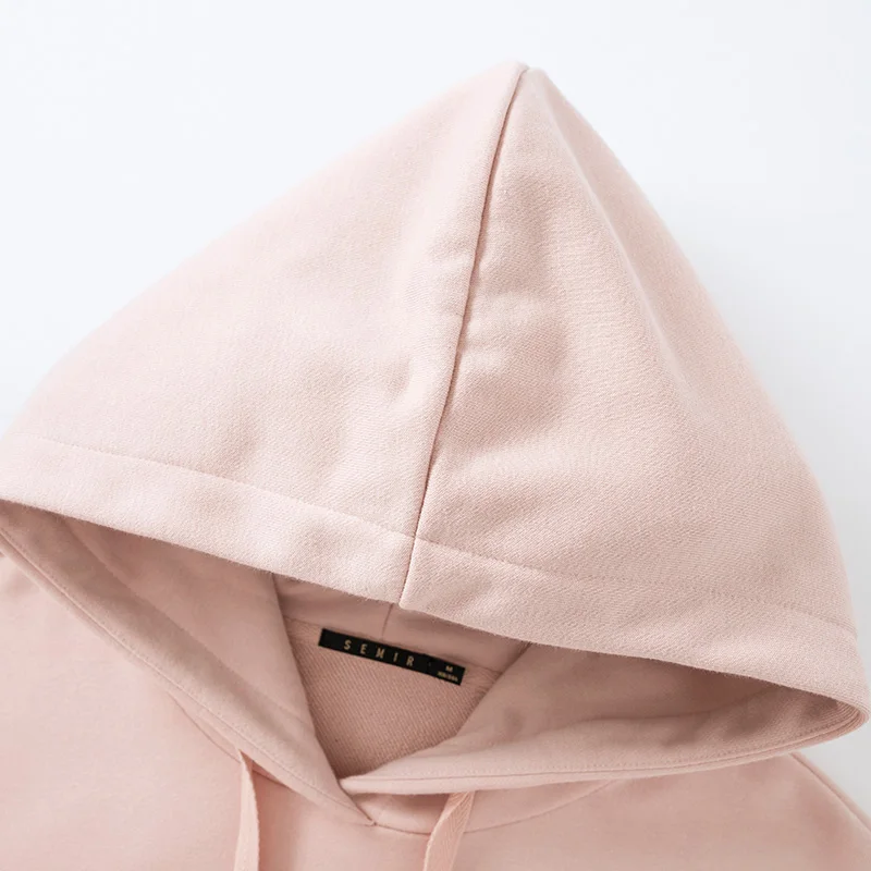 SEMIR Женская вышитая Толстовка с капюшоном опущенным плечом пуловер ребристыми