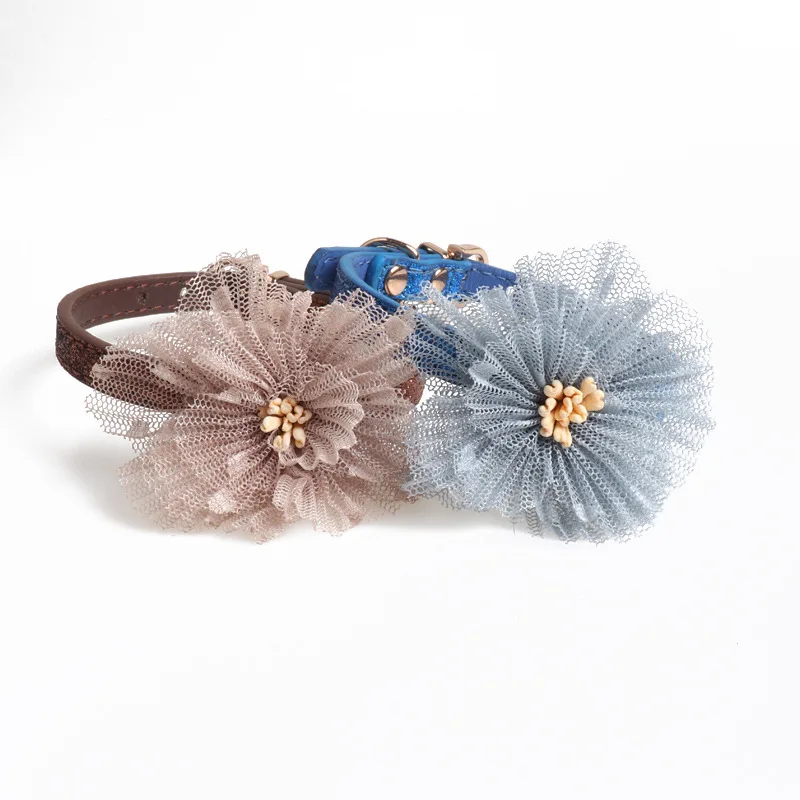 

Creative Lovely Pets Small Dog Collar Soft PU Leather Floral Lace Puppy Cats Chihuahua Collars Adjustable Dogs Neck Strap
