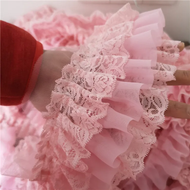 10CM wide DIY dress 3 layers pink chiffon ruffle lace skirt cuffs sleeves accessories fabric | Дом и сад