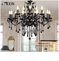 Vintage Black 15 Arms Crystal Chandelier Lighting Fixture Large American Wrought Iron Hanging Lamp suspension luminaire
