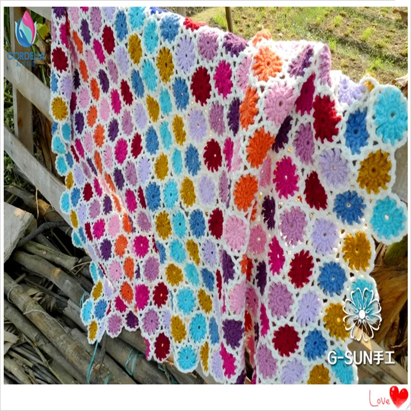 Бесплатная доставка красочные крючком шерсть хлопок ручной работы цветок