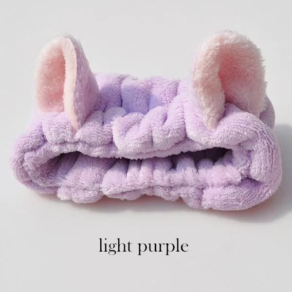 Light purple OMG Logo, Женская повязка для волос с бантом-бабочкой, для мытья лица, для макияжа, фланелевая Мягкая повязка на голову, повязки на голову для девочек, головные уборы, аксессуары для волос - Цвет: Light purple