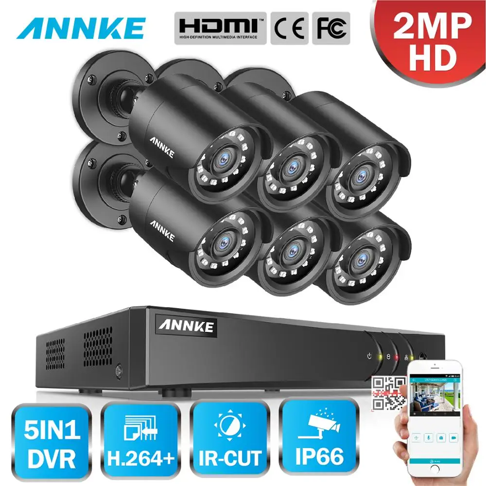ANNKE 8CH HD 1080P видео система безопасности 1080N H.264 + 5in1 DVR с 6X2 Мп TVI цилиндрическая