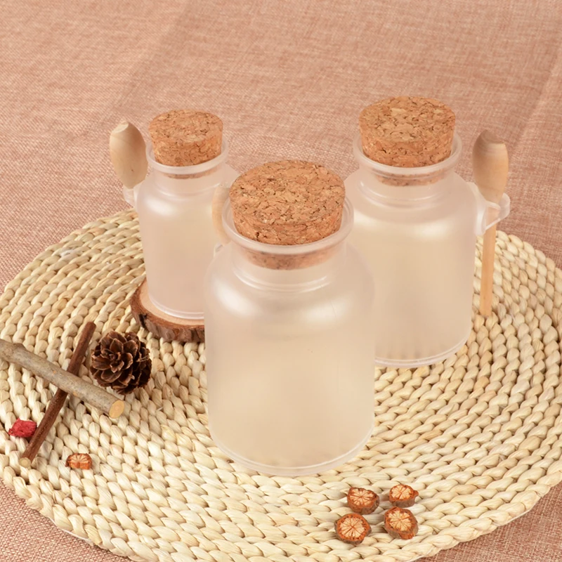 Free shipping 20 pcs/Lot Cosmetic Containers 100g 200g 300g ABS Scrub Bath Salt Face Mask Jars With Cork Stopper Wooden Spoon | Красота и