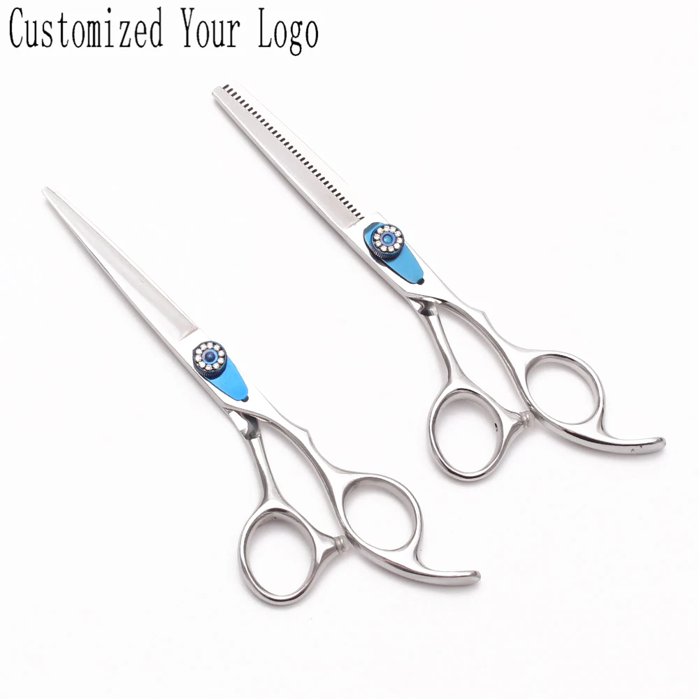 

6" 17.5cm Customized Logo Blue Screw Barber Hop C1115 62HRC Cutting Scissors Thinning Shears Professional Hairstyle Hair Scissor