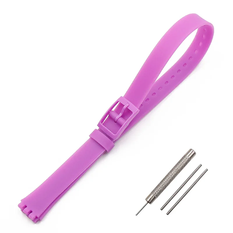 Пряжка 12 мм силиконовый ремешок женские аксессуары для часов Swatch LW143 LB131 LB170 LS115 длинный детский ремешок для часов - Цвет ремешка: Light purple