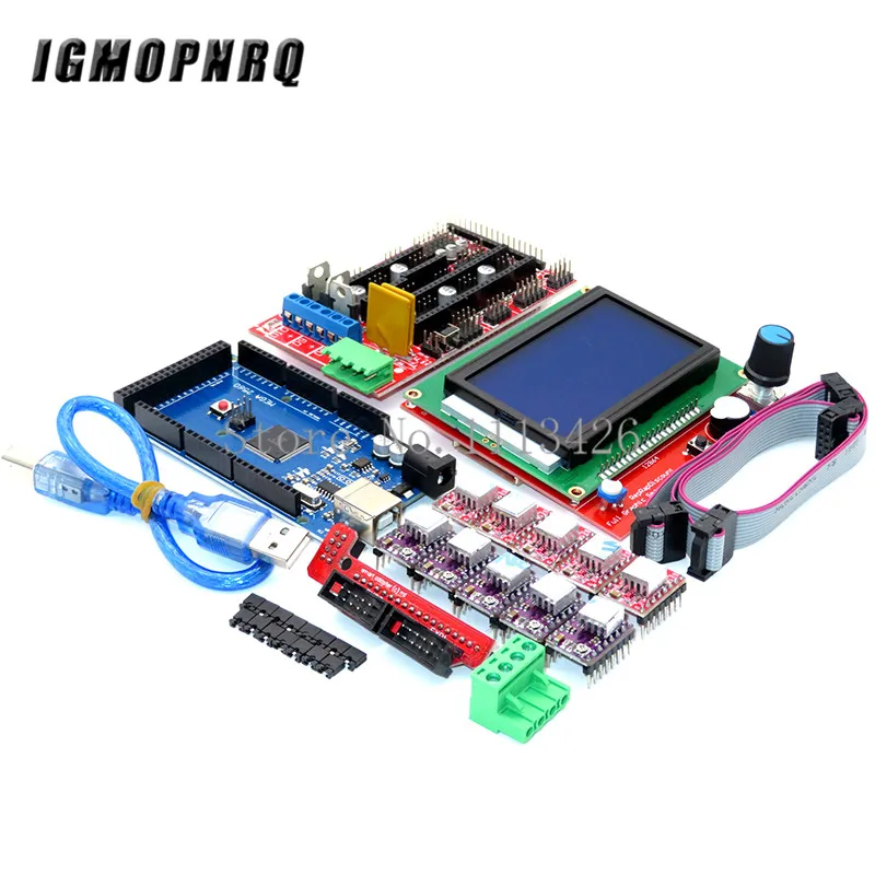Mega 2560 R3 CH340+ 1 шт. RAMPS 1,4 контроллер+ 5 шт. A4988/DRV8825 модуль шагового драйвера+ 1 шт. 12864 контроллер для 3d принтера комплект
