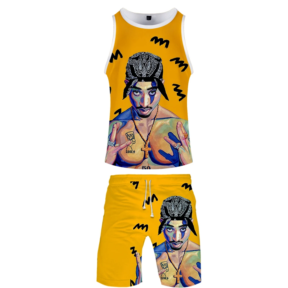 Крутая уличная одежда в стиле Харадзюку комплект из двух предметов 2PAC топа и шорт