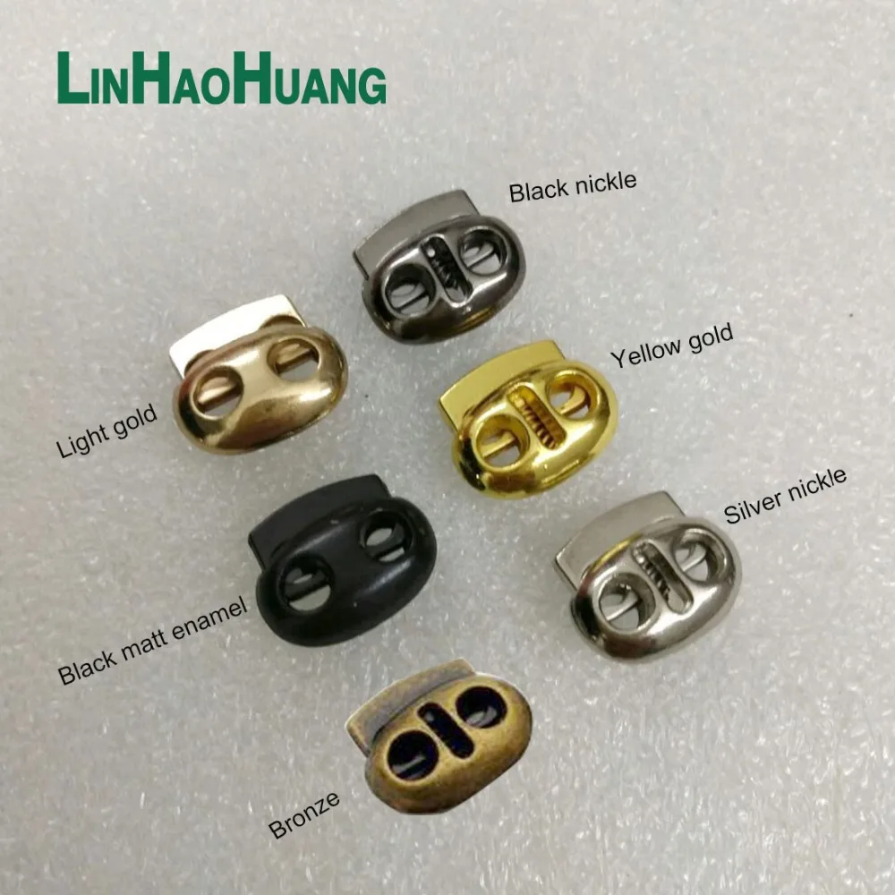 

DIY50pcs/lot oval metal alloy stoppers toggle cord locks Drawstring two hole nickle/Black/gold/bronze/matt enamel for4mm bungee
