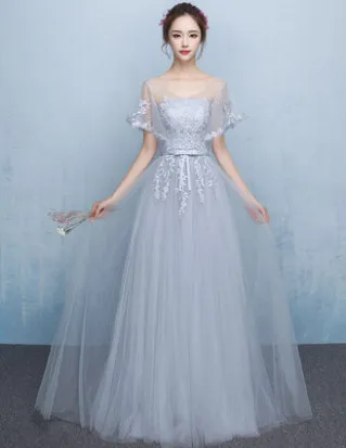 Robe De Soriee Новое лиловое платье подружки невесты платья фиолетовые Длинные Короткие рукава аппликации кружева элегантные невесты Формальное свадебное платье - Цвет: grey