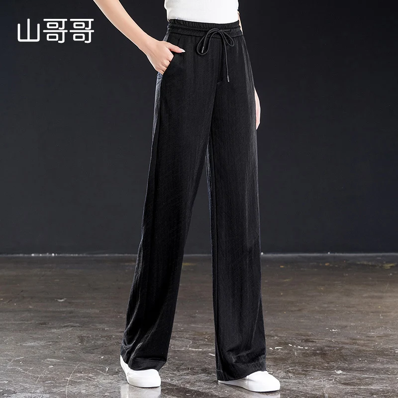 Shangege Summer Black Women Full Length Loose Straight Wide Leg Pants Elasticity High Waist Sashes Plust Size 4XL 5XL 6XL