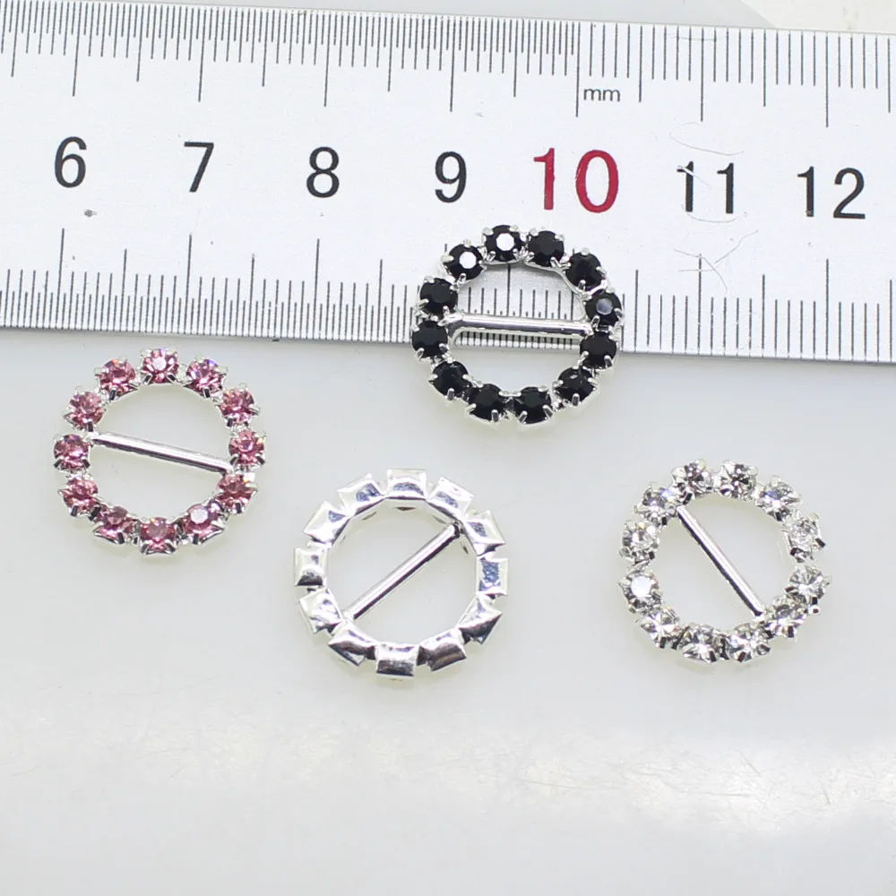 

16mm (Inner Bar 10mm) 10pcs/Lot Round Multicolor Crystal Rhinestone Buckle Invitation Slider For Wedding Color