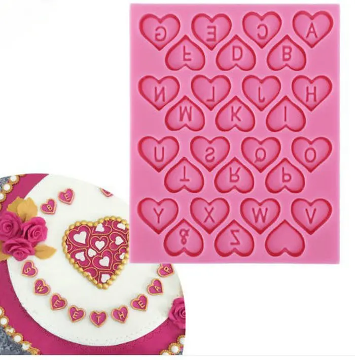 Fondant(сахарная) силиконовая форма для выпечки в формочка, Инструменты для декорирования с милыми сердечками буквы английского алфавита шоколадный кекс Пособия по кулинарии инструменты Мыло стиральная машина конфеты A483