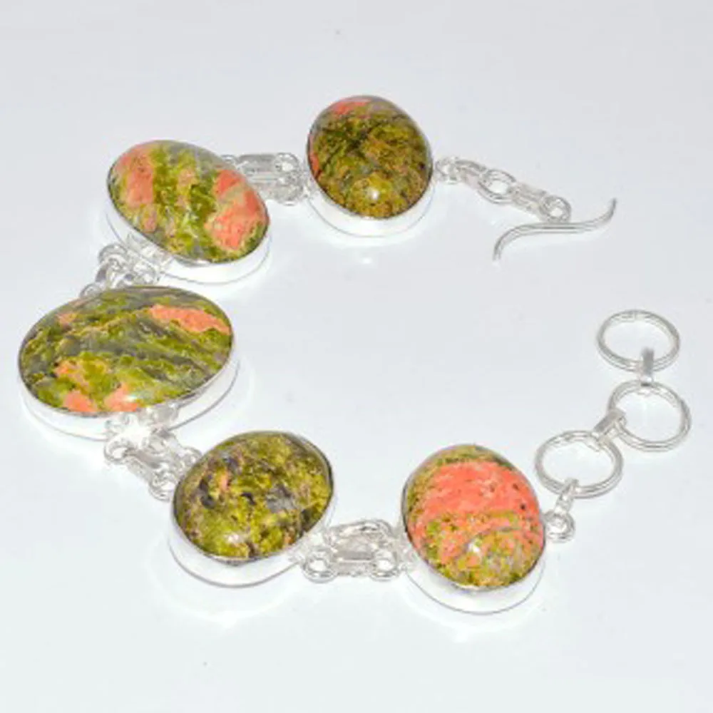 

Unakite Bracelet Silver Overlay over Copper, 23cm , B3312