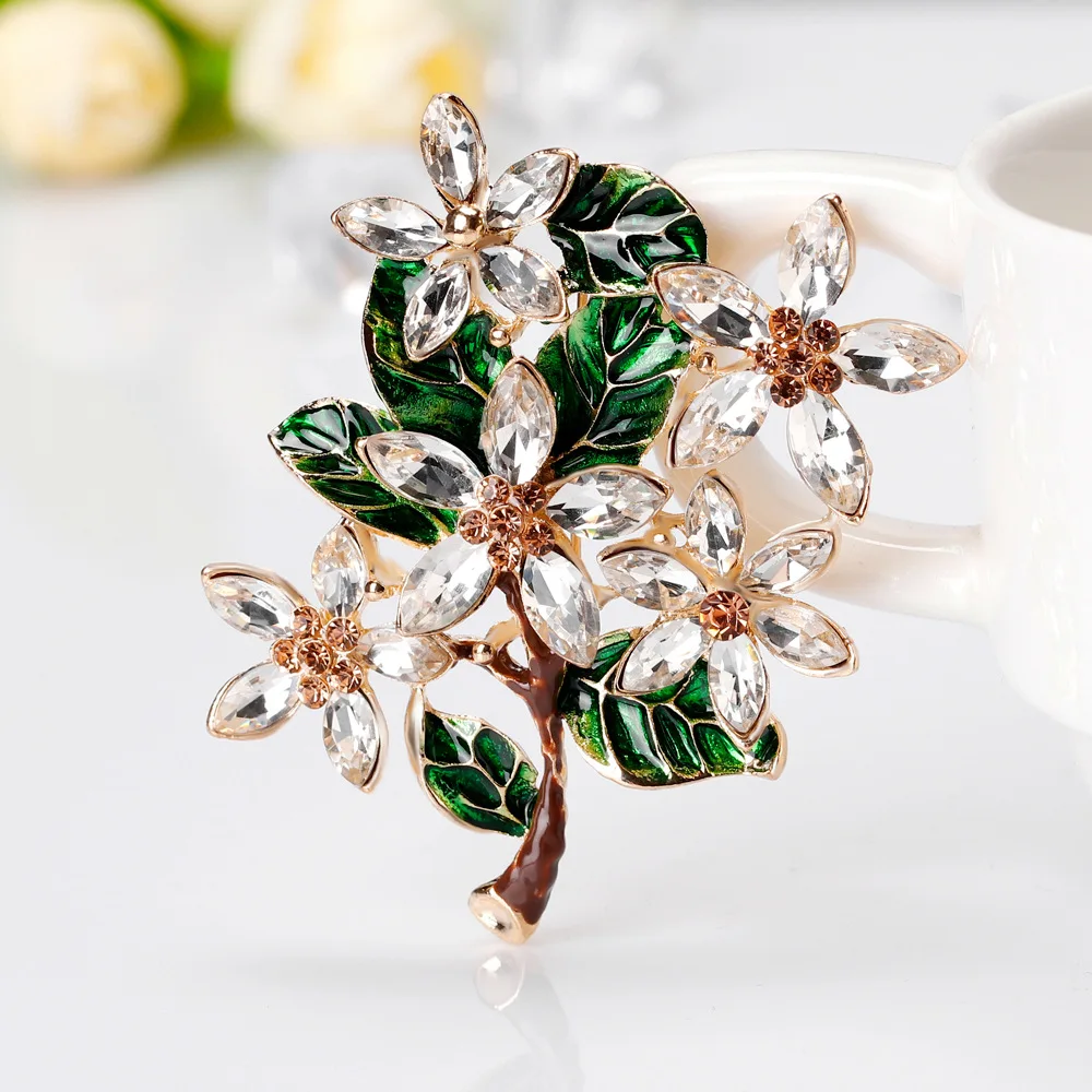 K гаджетов зеленый лист Брошь Винтаж эмаль броши Bijoux FlowerAustrian Кристалл Хиджаб