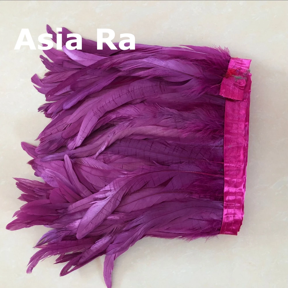 Asia Ra Fuchsia Color Dyed high quality rooster tails Feather trim on satin ribbon 12-14inch width DIY wedding feather boas | Дом и сад