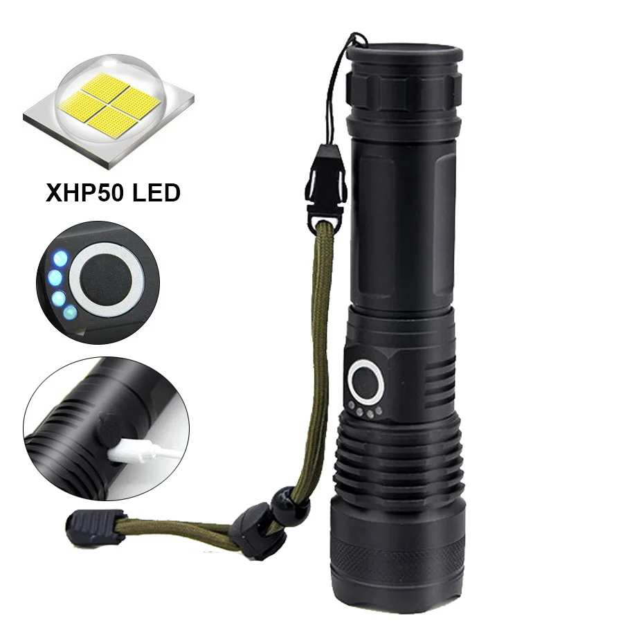 Наружный светодиодный фонарик 18650 Cree XHP50 5 режимов 3000lm фонарь USB зарядка 26650 с