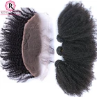 Монгольские афро кудрявые вьющиеся волосы с застежкой 3 пряди человеческих волос с застежкой 13X4 кружевные фронтальные волосы Dolago Remy