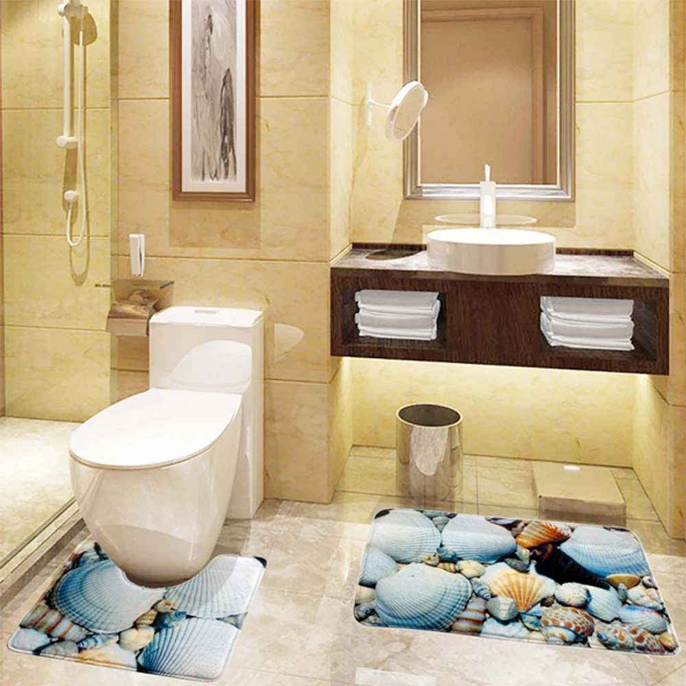 2 шт фланелевый Синий Морской корпус Противоскользящий коврик для ванной комнаты