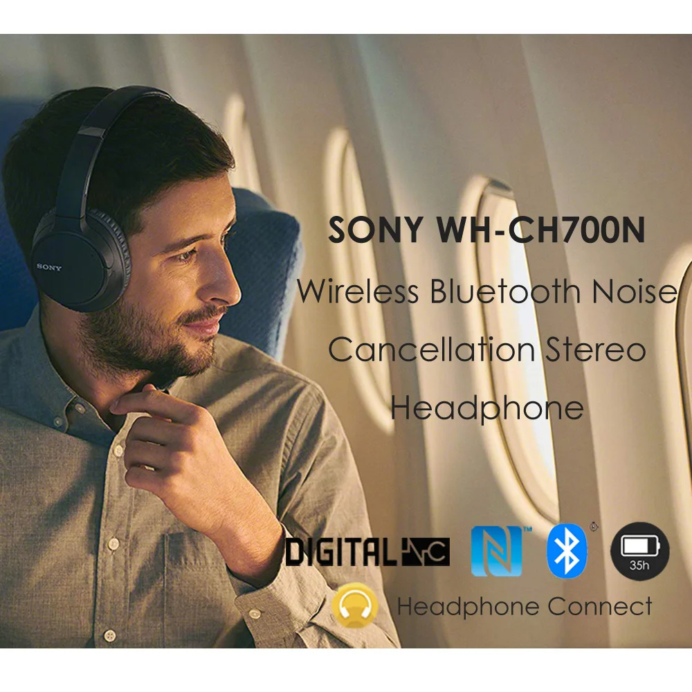 SONY WH-CH700N, беспроводные Bluetooth наушники с шумоподавлением, Накладные наушники, NFC aptX HD, музыкальная гарнитура с микрофоном