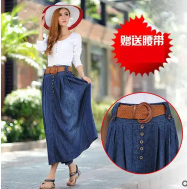 Новинка 2019 Джинсовая длинная юбка маятник женские плиссированные юбки тонкая