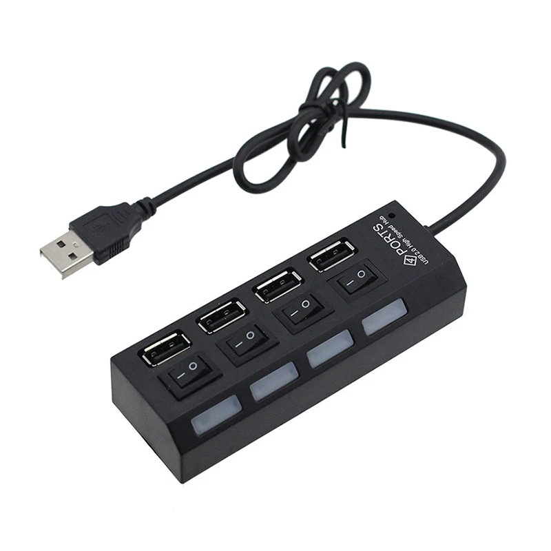 Горячая Распродажа LED 4 порта USB 2 0 Hub Высокоскоростной кнопки