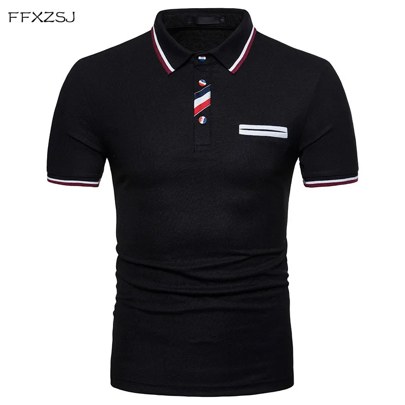 

FFXZSJ 2018 high quality summer fashion men's casual simple buttons, coloured lapel, short sleeved polo