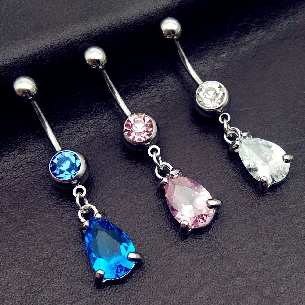 

Модный пирсинг для пупка из циркония в форме капли воды кольца для пупка из нержавеющей стали ювелирные изделия для пирсинга тела для женщи...