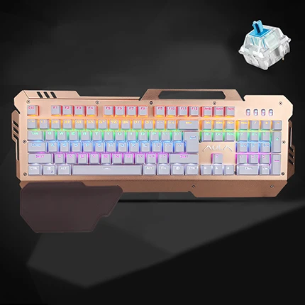 F2022 Gold White Механическая игровая клавиатура синий переключатель RGB подсветка Проводная 104 клавиш Механическая игровая клавиатура для планшетных настольных ПК Игр - Цвет: F2022 Gold White