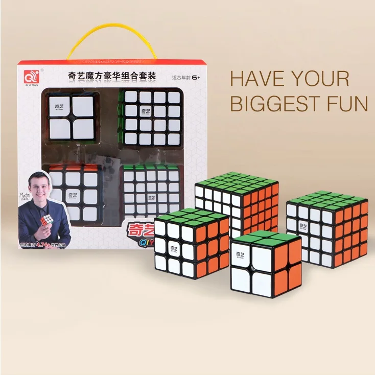 Qiyi комплект 2x2x2 3x3x3 4x4x4 5x5x5 треугольник Dodecahedron mastermorphix LVY Волшебная головоломка с быстрым кубом 4 шт./компл. подарочная упаковка детские игрушки - Цвет: 2345 black