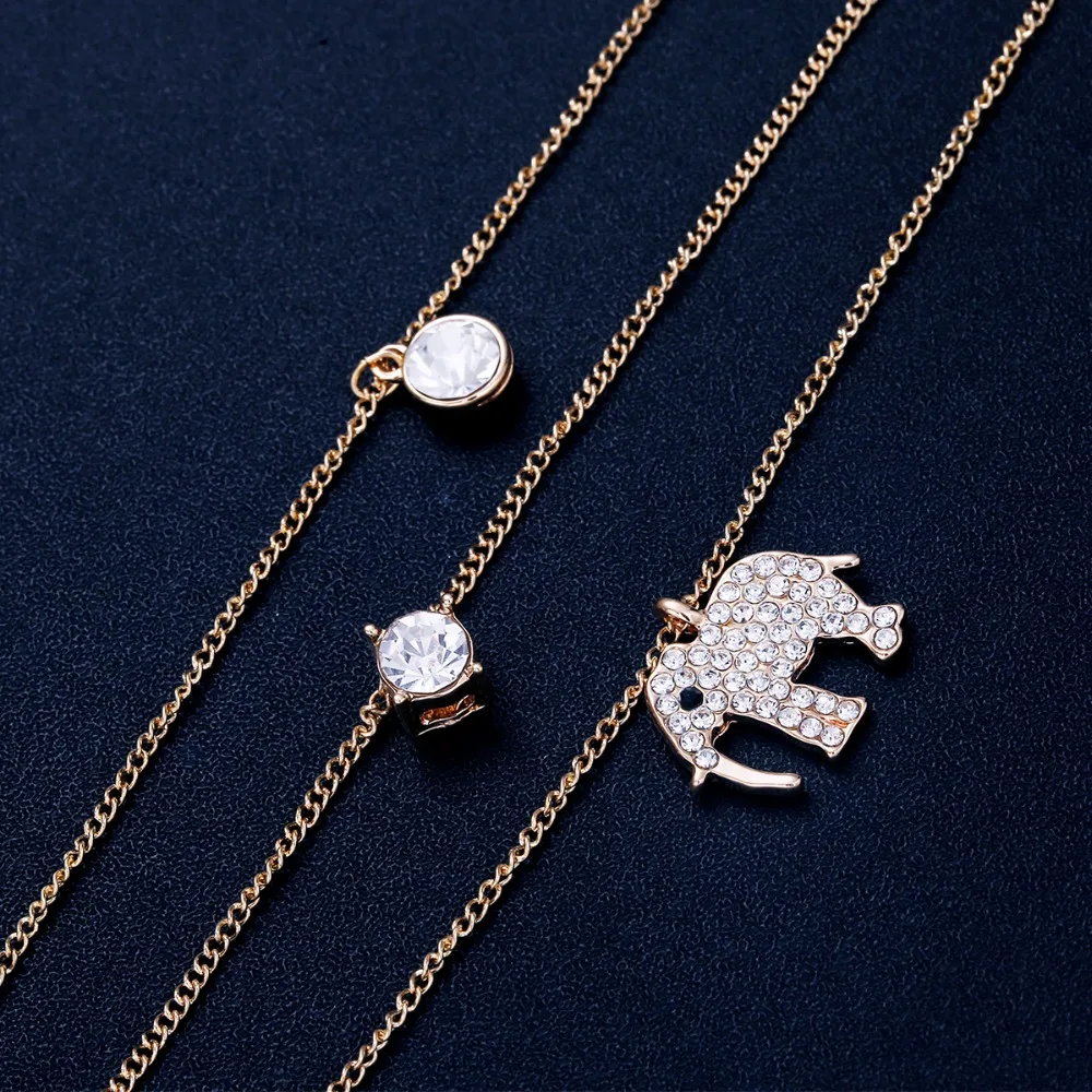 New Design Cute Elephant MultiLayer Crystal Necklace Pendant for Women Gold Silver Color Necklaces Jewelry Choker Collier bijoux | Украшения