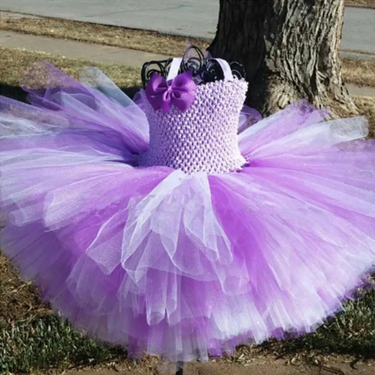 Lovely Girls 2Layers Tutu Dresses Baby Crochet Corset Ballet with Grosgrain Bow and Headband Set Kids Princess Party Dress | Детская