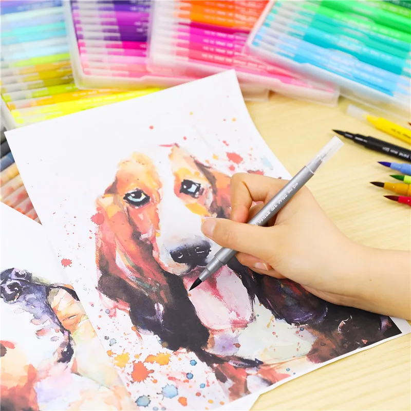 

48 Colors Fineliner Marker Pen Set Watercolor Painting Drawing Dual Tip Brush Pen Art School Stationary Supplies 04371