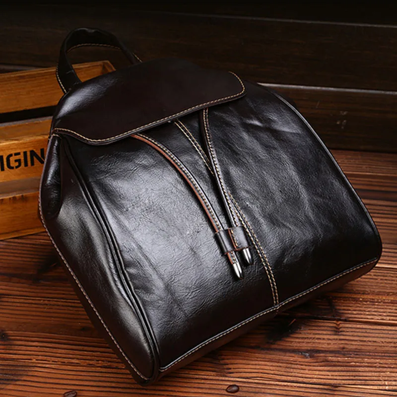 

New Genuine Leather Women Backpack Daypack Famous Brand Travel Book Bag Vintage School Bags First Layer Cowhide Girls Rucksack
