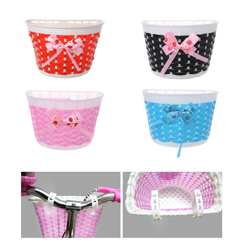 Bicycle Scooter Basket Children Bike Plastic Knitted Bow Knot Front Handmade Bag | Спорт и развлечения