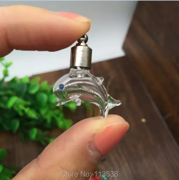 50pieces/lot SCREW CAP 29.5*18*10.3mm dolphin shape Glass Vial Pendant handmad rice art glass necklace pendant mini bottle | Украшения и