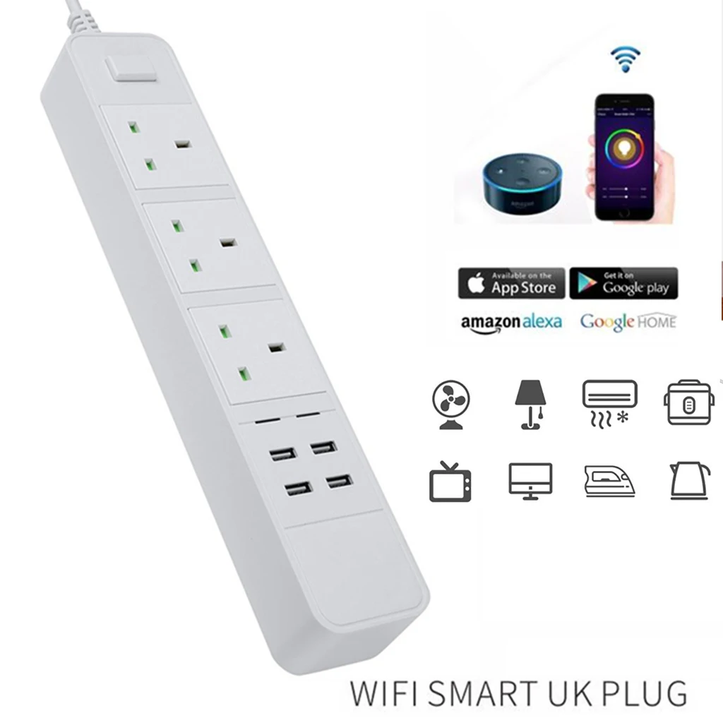 WiFi умная домашняя электронная розетка 3 розетки переменного тока Быстрая зарядка