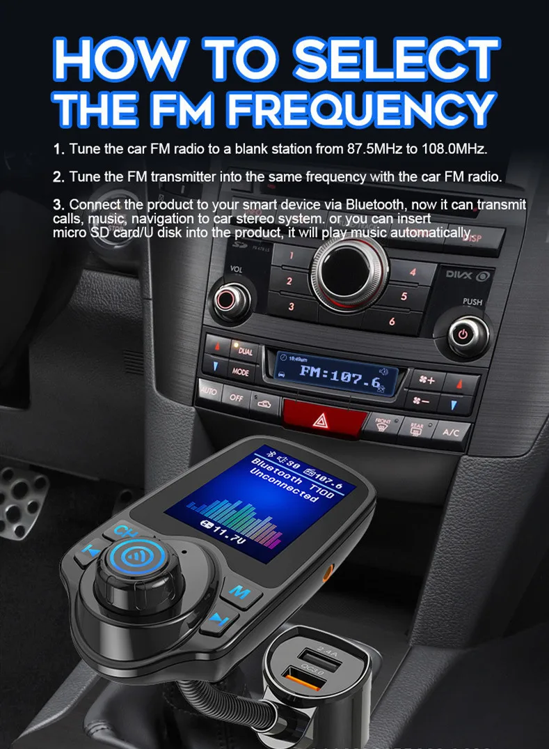 Автомобильный MP3-плеер с Bluetooth и большим цветным экраном 1 8 дюйма беспроводной