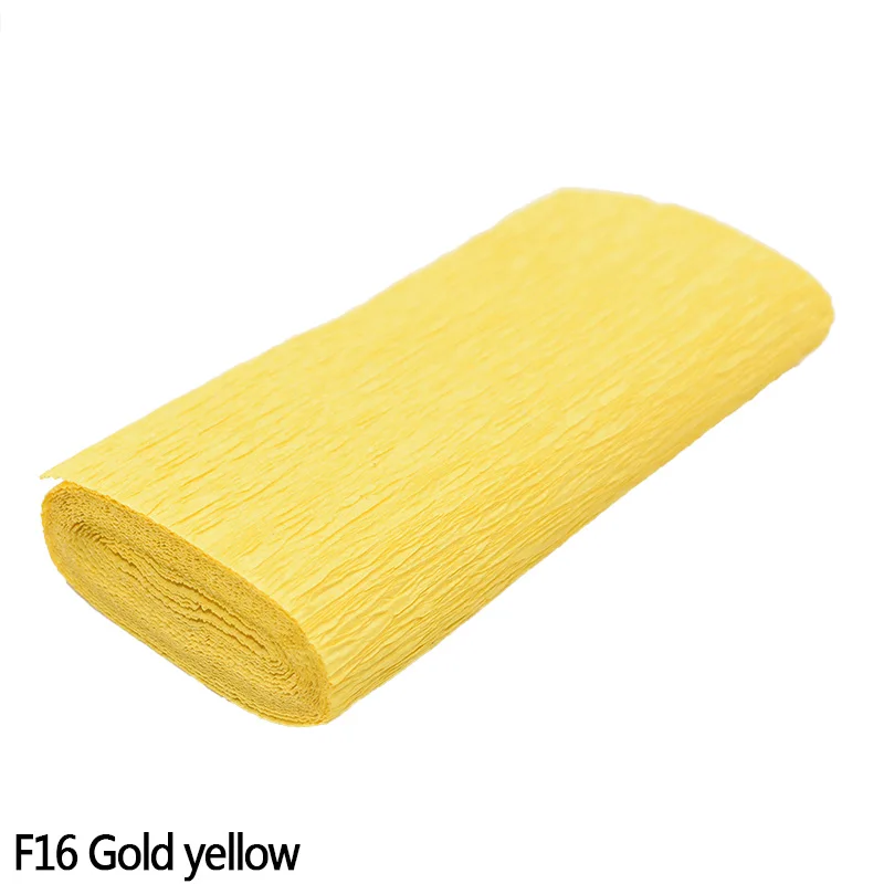 F16 Gold yellow 250cm*10/15/25/50 cm Crinkled Crepe Paper Gifts Flower Wrapping Wedding Festive Party Decoration DIY Fold Scrapbooking Crafts - Color: F16 Gold yellow