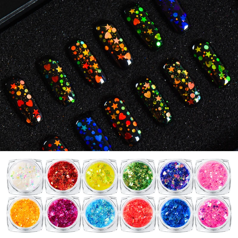 

1 Box Shiny Round Heart Star Ultrathin Nail Sequins Colorful Nail Art Glitter Tips 3D Nail Decoration Manicure DIY Accessories