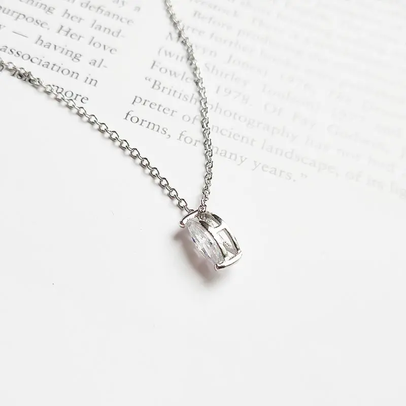 925 sterling silver simple big zircon pendant short necklace for women fashion jewelry with gift box party anniversary | Украшения и
